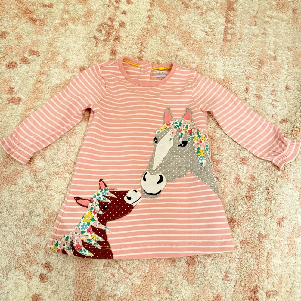 Baby Boden Pink and White Striped Horse Dress